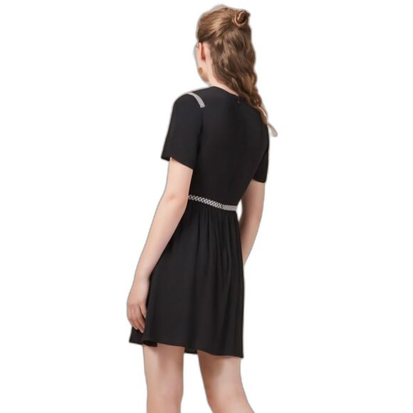 Maje Risea Unique Black + White Dress, Fit & Flare Embroidered Trim Sz 2 (6-8) M - Picture 2 of 10